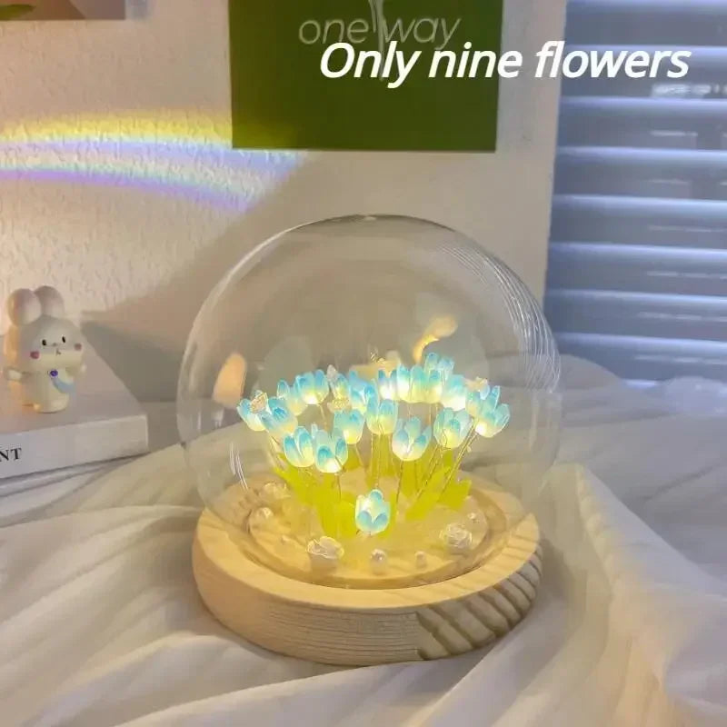 LED Tulip Flower Night Light – DIY Glass Dome Bedside Lamp Decorative Night Lamp Zpaxo Blue