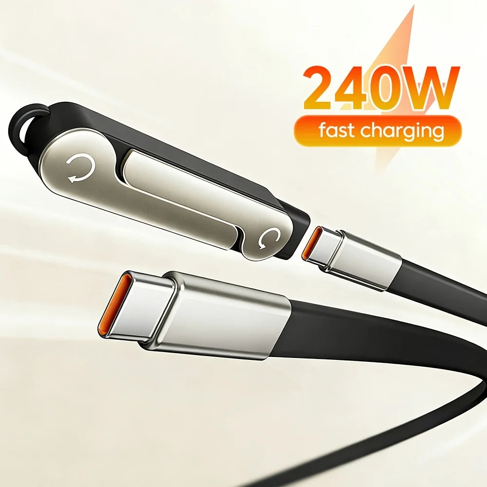 240W 2-in-1 Black Orange Fast Charging Foldable Bracket Data Cable