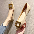 Flat Shoes for Women 2023 New Autumn Spring Pointed Toe Black Metal Buckle Retro Ladies Shoes Loafers Large Size 43 44 45 46 Zpaxo Beige 31