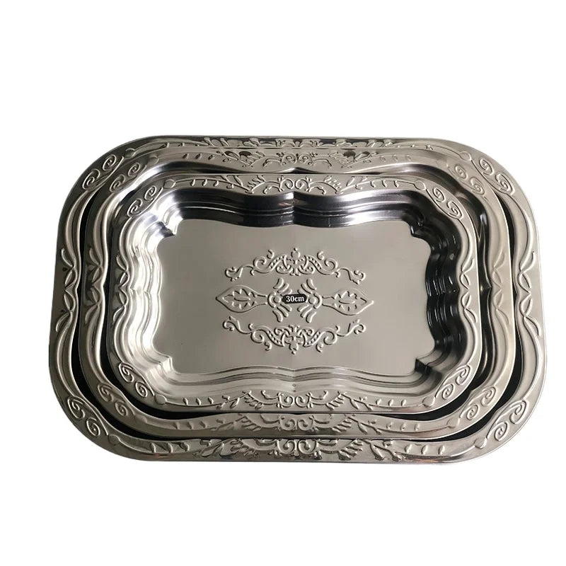 1PCS English-style Vintage Tray Pattern Metal Dining Tray, Household and Commercial Storage Tray, Rectangular Dim Sum Fruit Tray Zpaxo