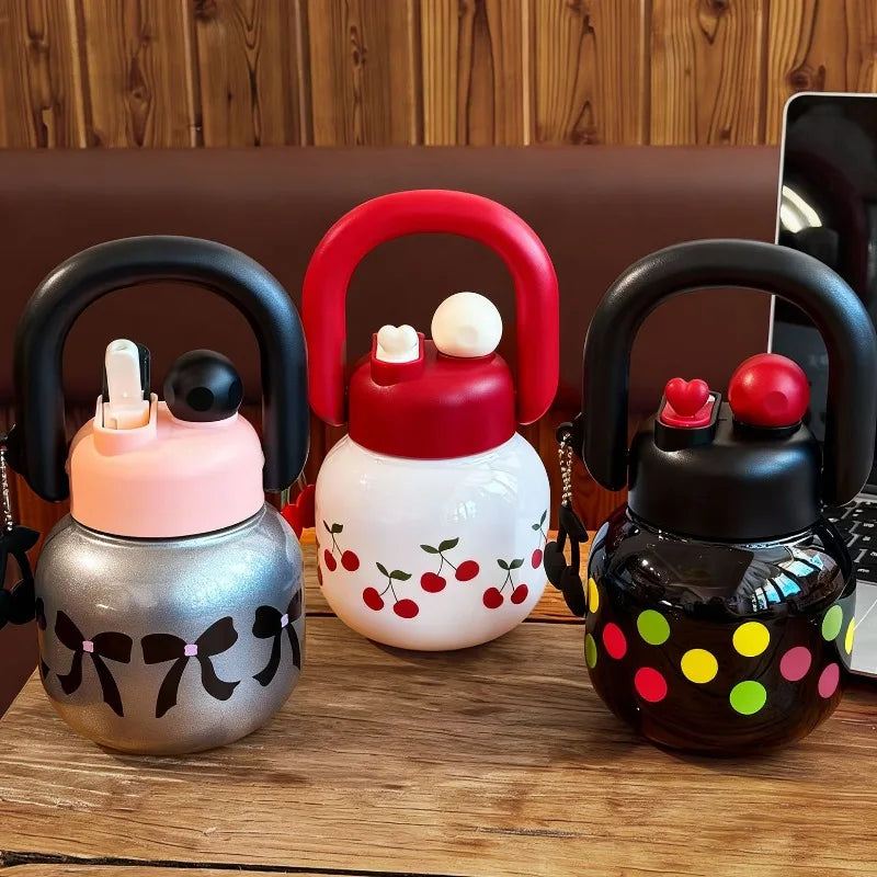 Hot 800ML Cute Cherry Water Bottle with Straw, Portable Large Capacity Home Travel Mug, Ideal Coffee Cup for On-The-Go Hydration Zpaxo