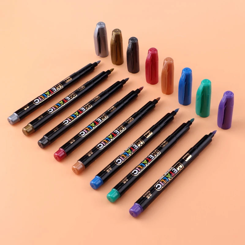 8 Colors Metallic Paint Marker Pen Permanent Art Calligraphy Office