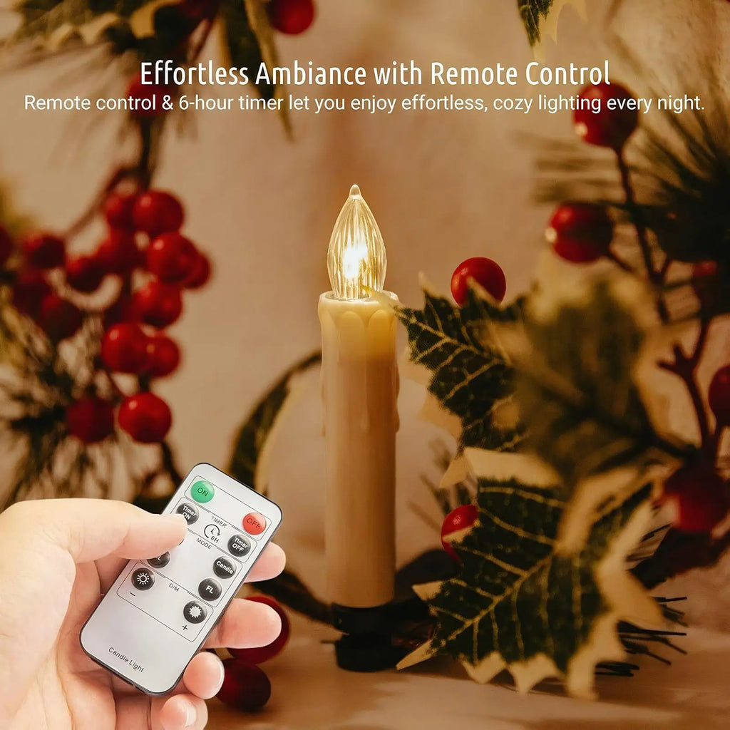 Candle Ornaments Taper LED Home Decor Remote 10 Christmas Tree
