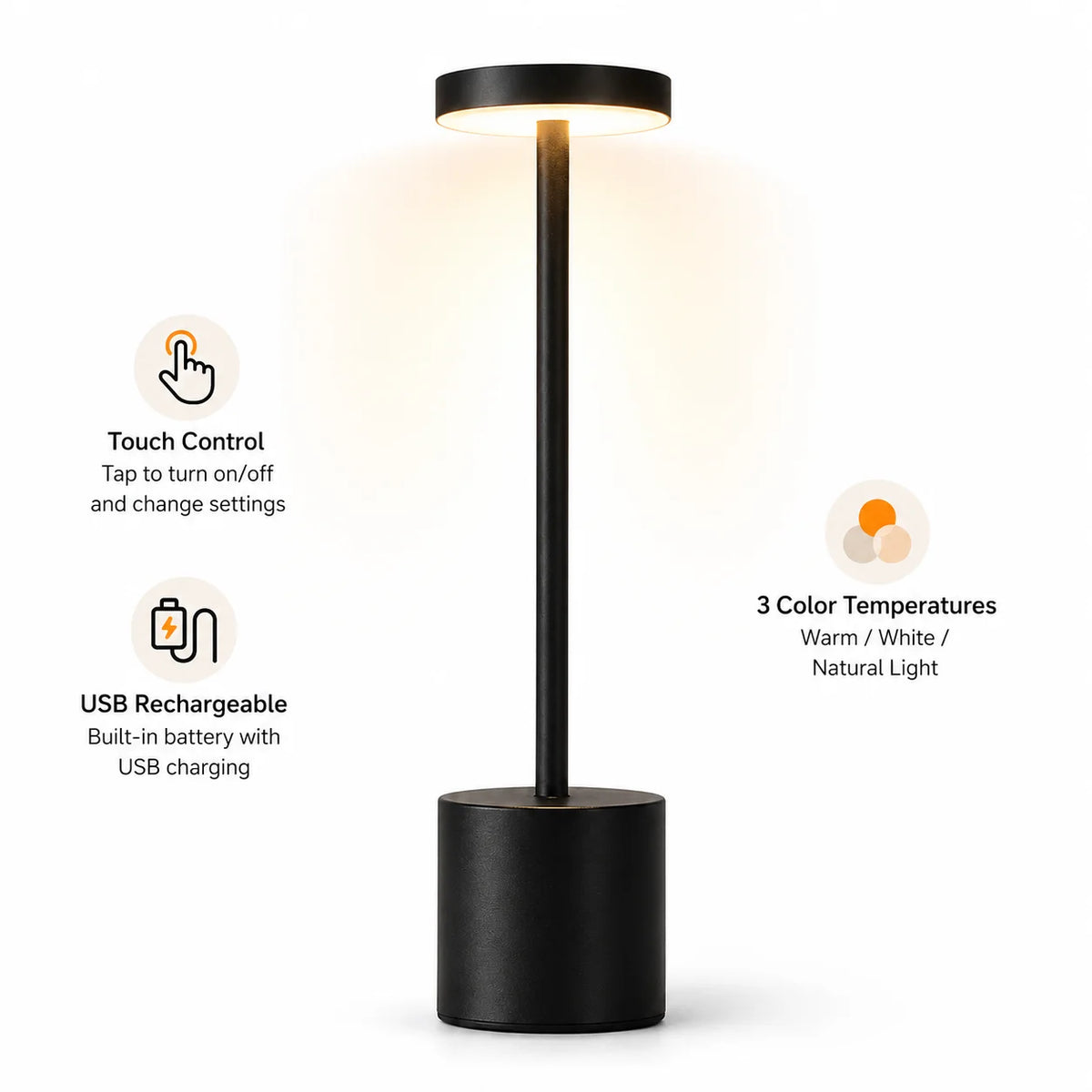 Rechargeable Table Lamp Cordless LED Touch Desk Lamp 3 Color Dimmable Portable Bedside Light for Bedroom Restaurant Office Decor Zpaxo