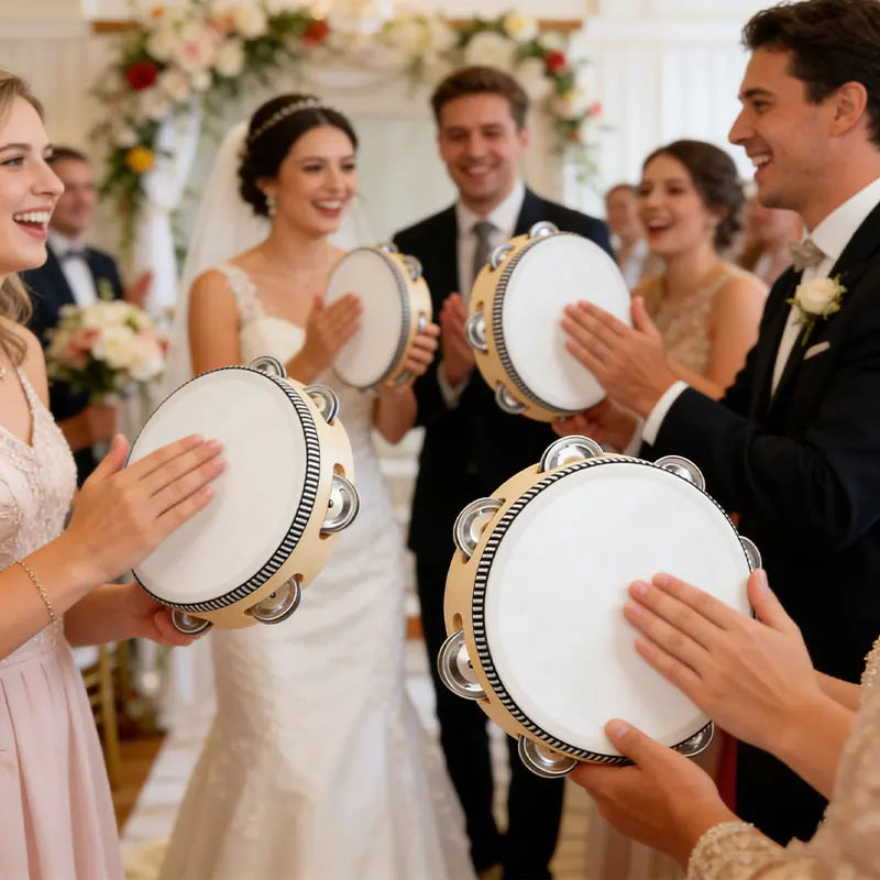 4 7 Tambourine Drum Wooden Hand Held Metal Jingles Percussion Musical