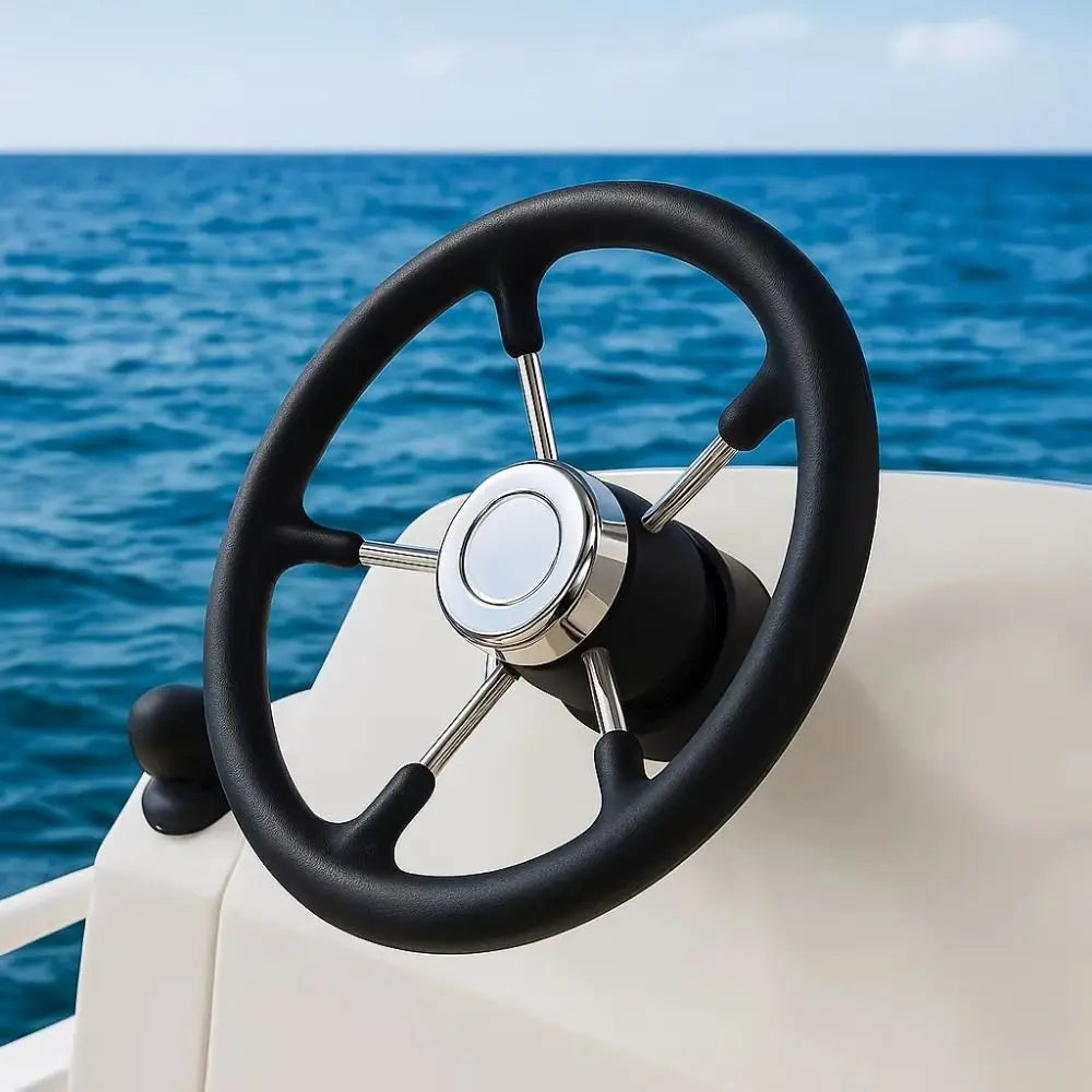 Stainless Steel Boat Steering Wheel 5-Spoke Design Polished Marine Steering Wheel Anti-Skid Black Foam Grip Yacht Accessories Zpaxo