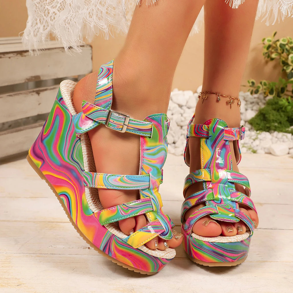 Summer Women Sandals Fashionable Thick Heel Fish Mouth Candy Colored Zpaxo watermelon red 39