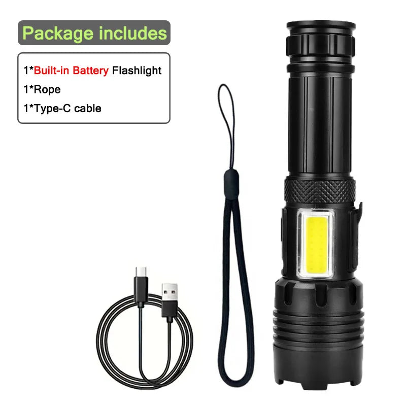 Rechargeable LED Flashlight & Power Bank – Zoom, 7 Modes, COB LED Tactical Flashlight Zpaxo With Battery