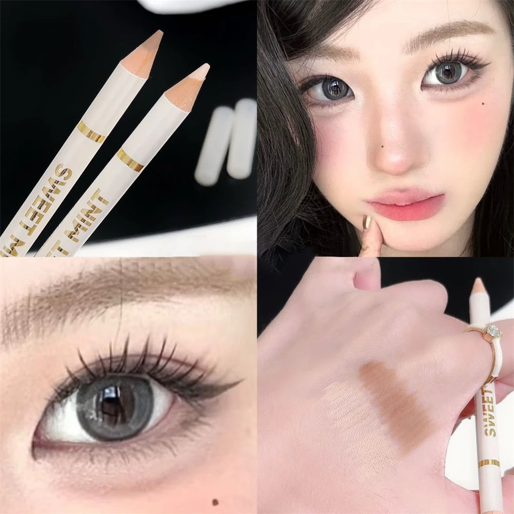 Dual-Ended Aegyosal & Highlighter Pencil Nude Pink Brighten Waterproof Lying Silkworm Pencil for Under Eye Shadow Makeup ﻿Stick Zpaxo C01 Sweet Mint