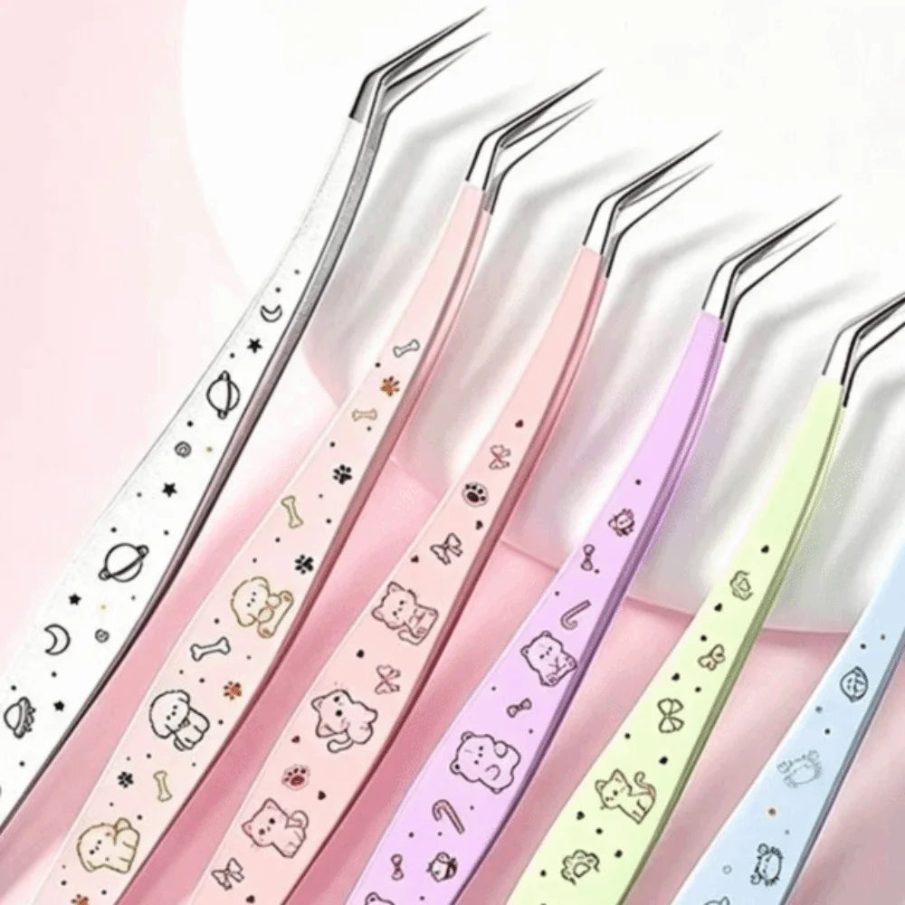 Stainless Steel Scrapbook Tweezers Anti-static Cartoon Pattern Lash Zpaxo