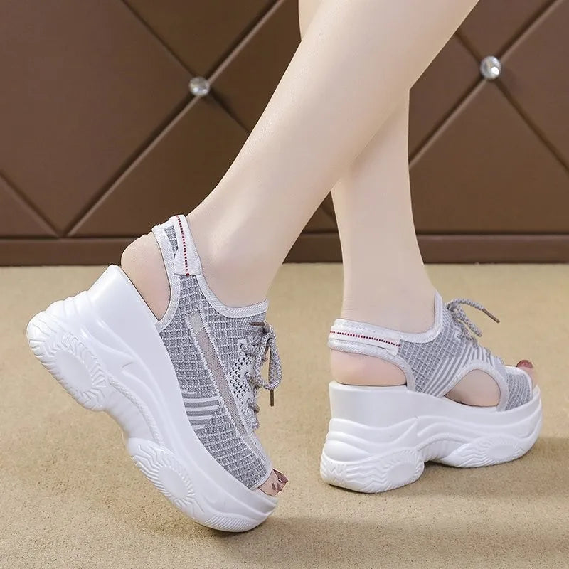 Women's Sandals 2022 Summer Wedge Heel Elastic Cloth Cover Foot Zpaxo Grey2 11CM 38(Foot 24cm) China Mainland