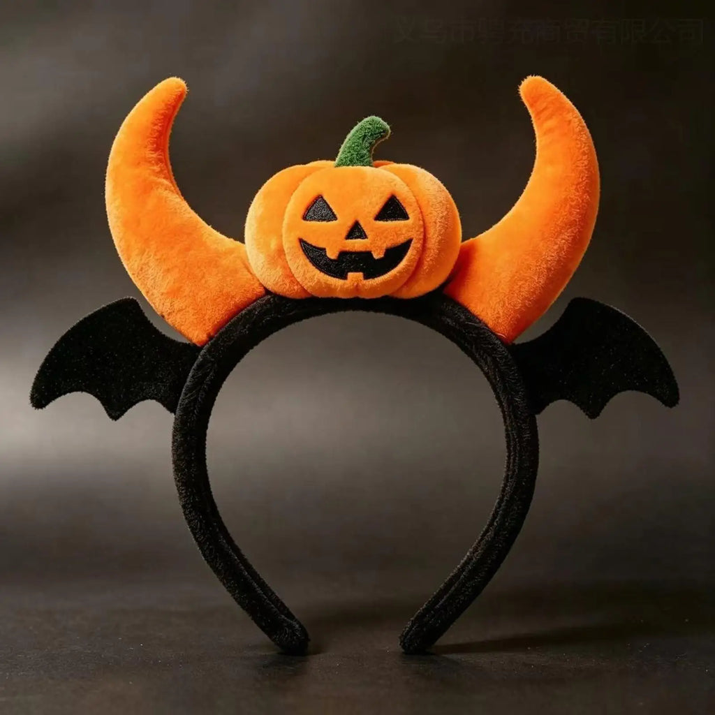 Pumpkin Headband Fuzzy Spooky Elastic Bat Wings Headpiece Hair Bands