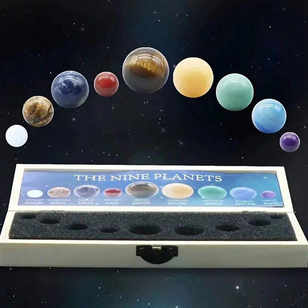 Solar System Natural Crystal Gemstones Set 9 Planets Sphere Ball Stone Galaxy Model Ornaments Gift Home Office Decor Zpaxo