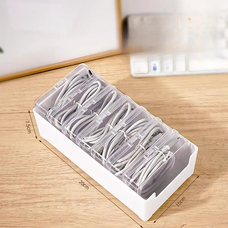 Clear Data Cable Storage Box Durable Messy-Free Cable Organizer Box Plastic Reusable Desktop Cable Organizer For Office Supplies Zpaxo