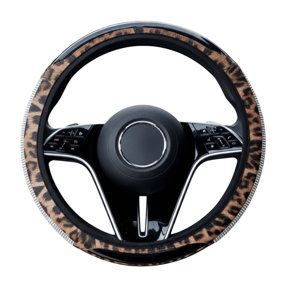 High-end Leopard-print Leather Car Steering Wheel Cover Embedded Zpaxo