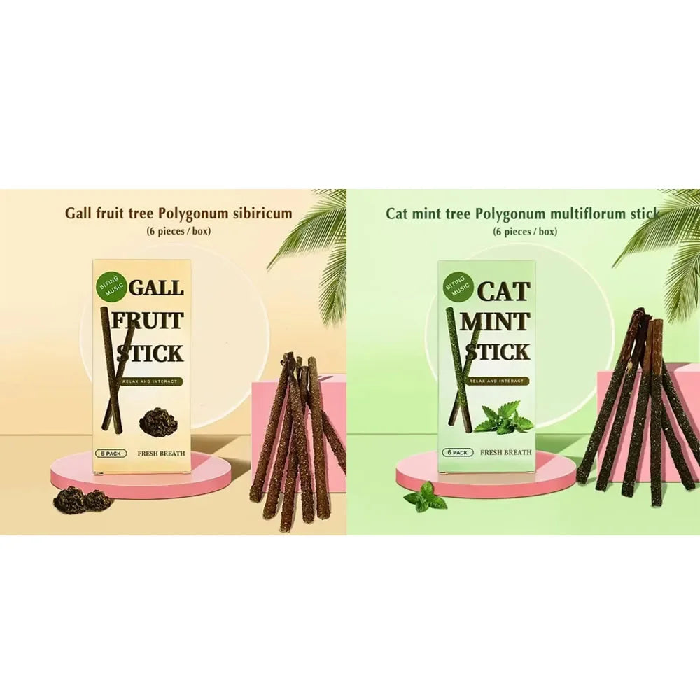 Natural Silvervine Catnip Chew Sticks – Cat Dental Toy 6-Pack