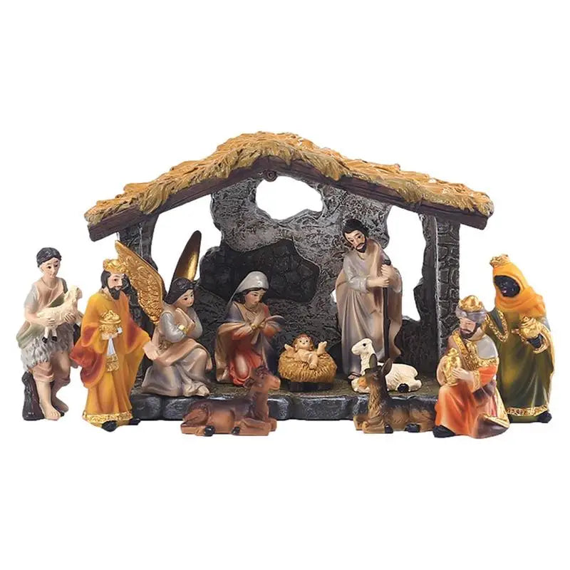 12pcs Christmas Manger Decorations Set Nativity Scene Set Resin Tabletop Nativity Set Resin Nativity Figurines Home Living Room Zpaxo