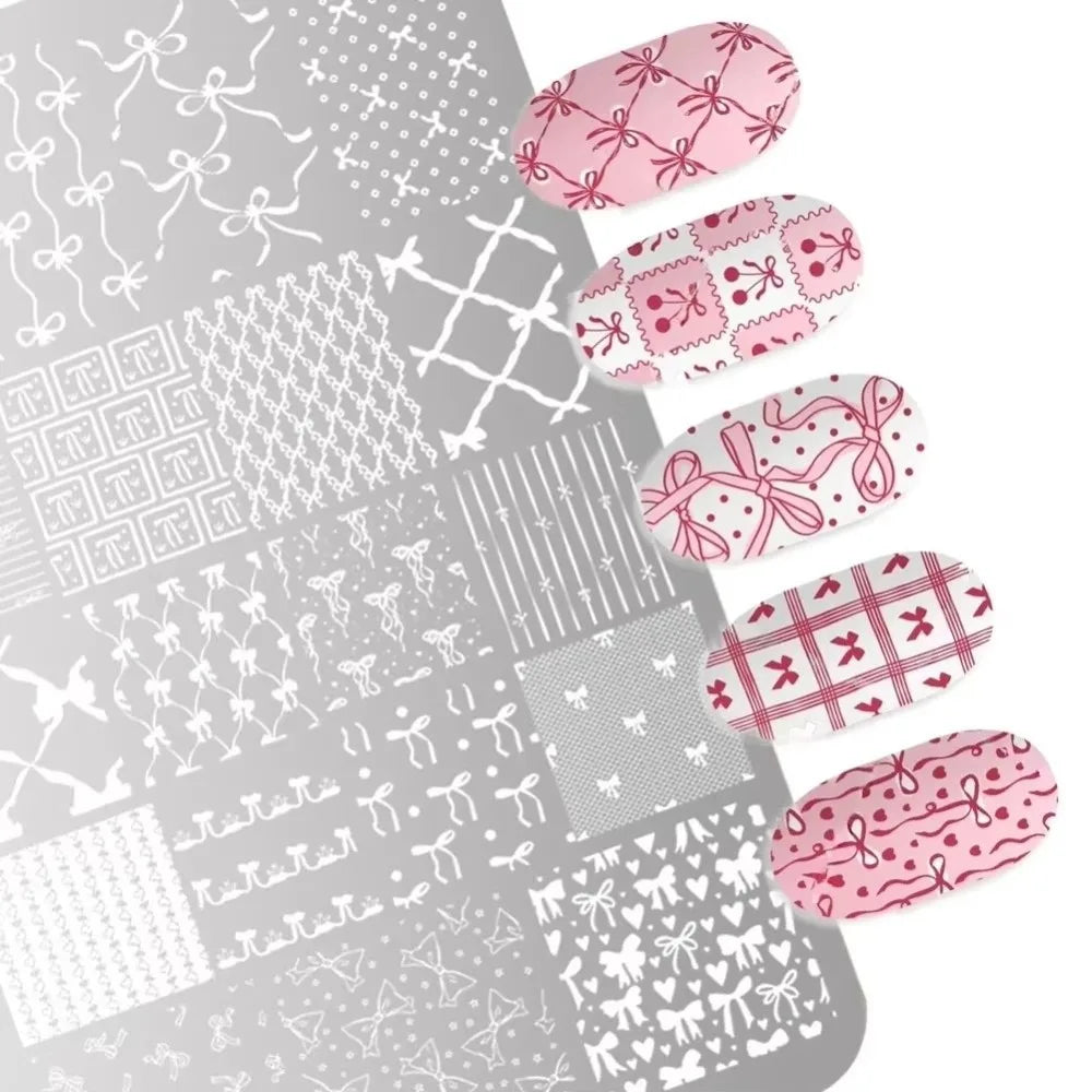 Bowknot Patterns Nail Art Stamping Plates Kawaii Bow Image High-Precision Nail Art Stencil Stainless Steel DIY Printing Zpaxo