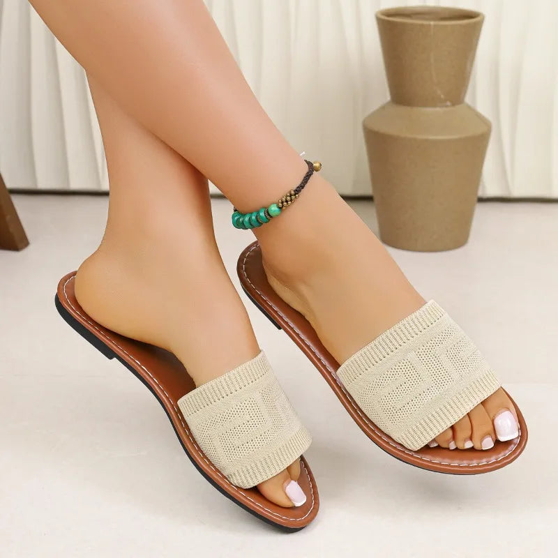 Women Slippers 2026 Summer Luxury Fashion Flat Sandals Brown Designer