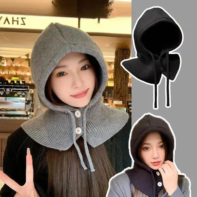 Winter Balaclava Hat Warm Knitted Women's Hood Solid Neck Pullover Zpaxo