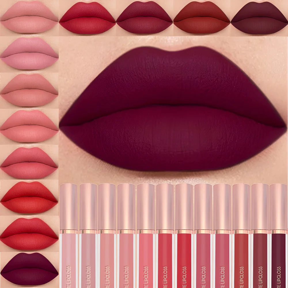 Punk Dark Plum 24H Waterproof Matte Velvet Lipgloss Makeup Long-Lasting Non-stick Cup Lip Glaze Nude Liquid Lipstick Cosmetics Zpaxo