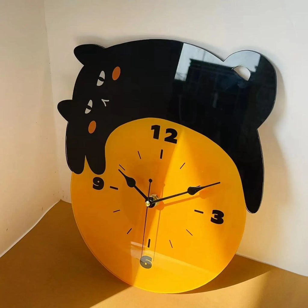 Cat Wall Clock Cute Black Arabic Numbers Housewarming Non Ticking Analog Clock for Bathroom Home Dining Room Kitchen School Zpaxo