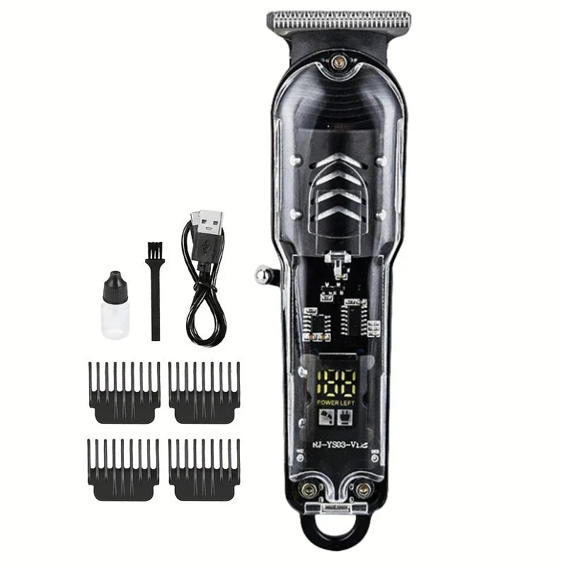 Transparent Body Electric Hair Clipper Professional Trimmer USB Rechargeable Hair Cutting Machine For Men Holiday Gift For Him Zpaxo black
