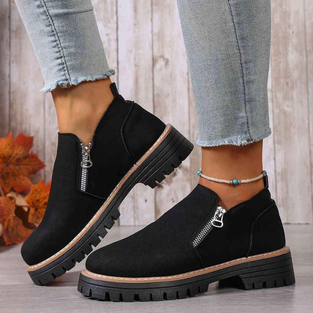 Women Boots 2025 New Plus Size Platform Shoes Side Zipper Short Shoes Thick Sole Ankle Boots Fashion Comfortable Boots for Women Zpaxo black 41