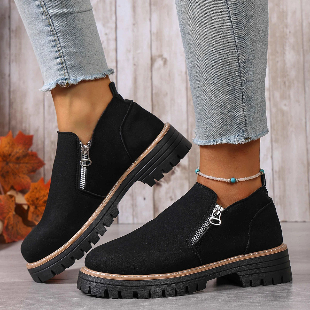 Women Boots 2025 New Plus Size Platform Shoes Side Zipper Short Shoes Thick Sole Ankle Boots Fashion Comfortable Boots for Women Zpaxo black 41