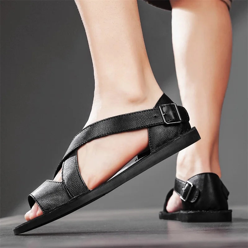 Summer Men Sandals Leather Mens Casual Shoes Outdoor Beach Roman Zpaxo
