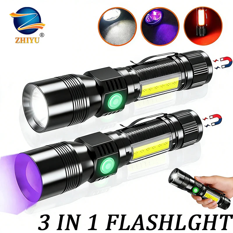 UV LED Flashlight USB Rechargeable 1200 Lumen 7-Mode Torch