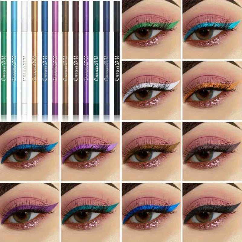 12Pcs/Set of Waterproof Eyeliner Pens Includes Eyeshadow Durable and Easy to Color Highlighter with Shimmering Effects Zpaxo