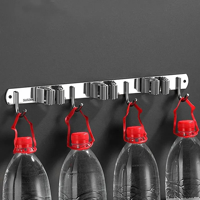 Stainless Steel Wall-Mounted Mop Rack Stylish and Simple Hole-Free Wall-Mounted Storage Clip Zpaxo