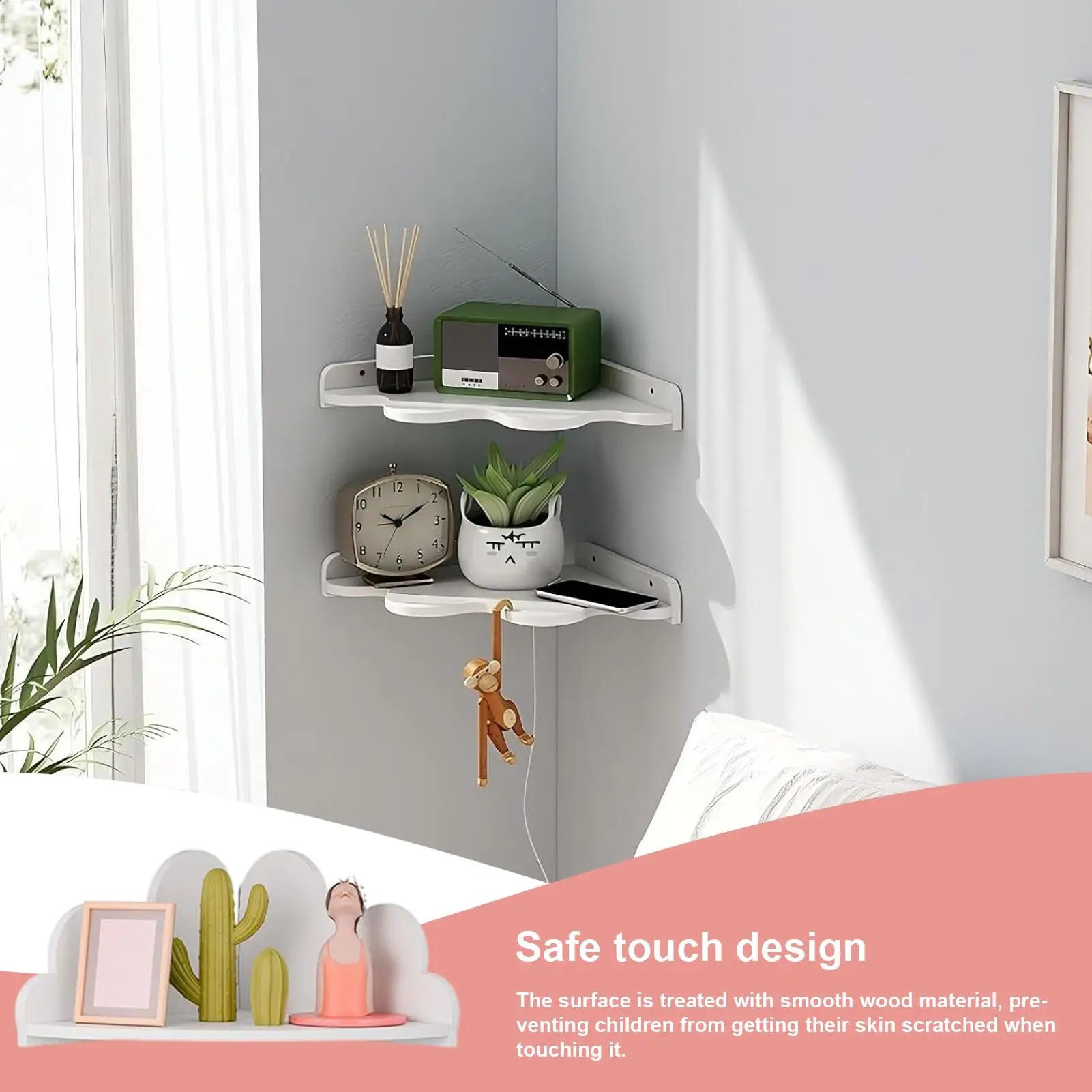 Cloud Wall Shelf 3 Wooden Corner Shelves Floating Bookshelf Kids Room