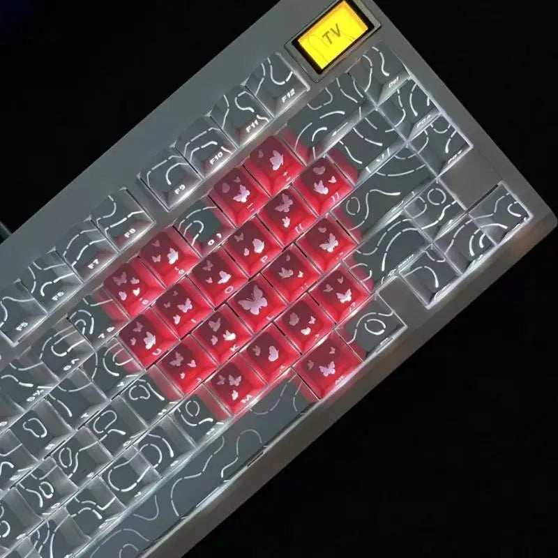652F Butterfly Heart Keycaps Height PBT 21 Keys Gaming Office Zpaxo