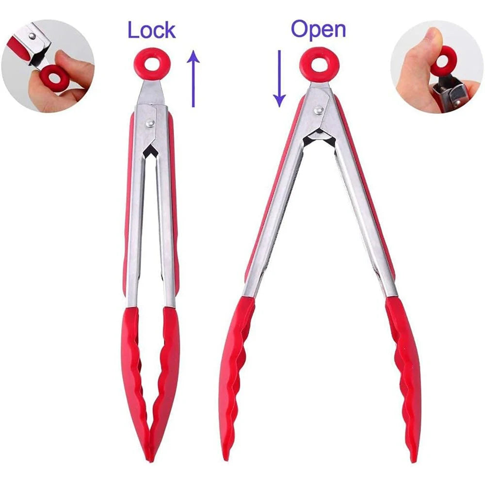 9 Inch Silicone Kitchen Tongs Stainless Steel BBQ Tongs Cooking Food Tongs with Silicone Tips Zpaxo