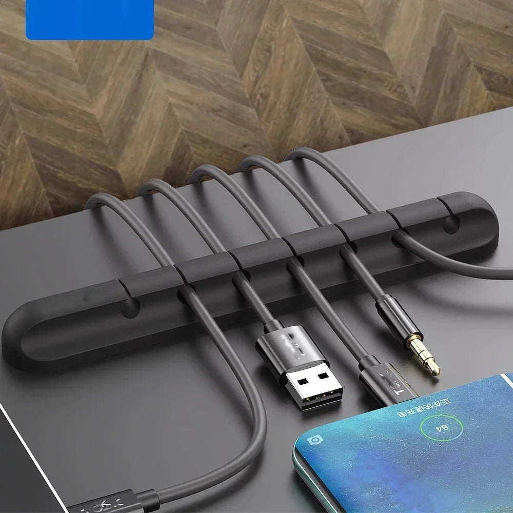 L16 Cable Organizer Silicone USB Winder Desktop Tidy Management Clips Zpaxo
