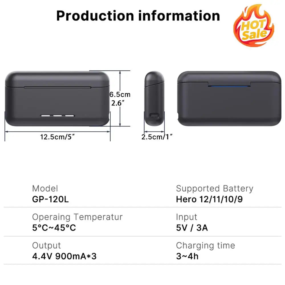 3 Slots Battery Charger with Smart Power Indicator Battery Storage Case Fast Charging Case Compatible for GoPro Hero 12/11/10/9 Zpaxo
