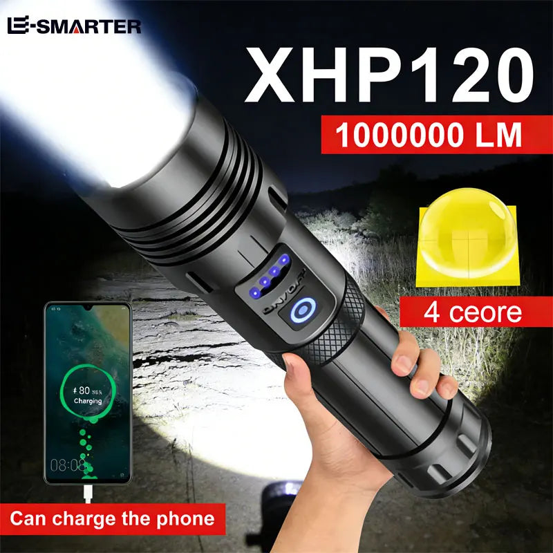 ESMARTER XHP120 COB Rechargeable Tactical Flashlight – Zoomable