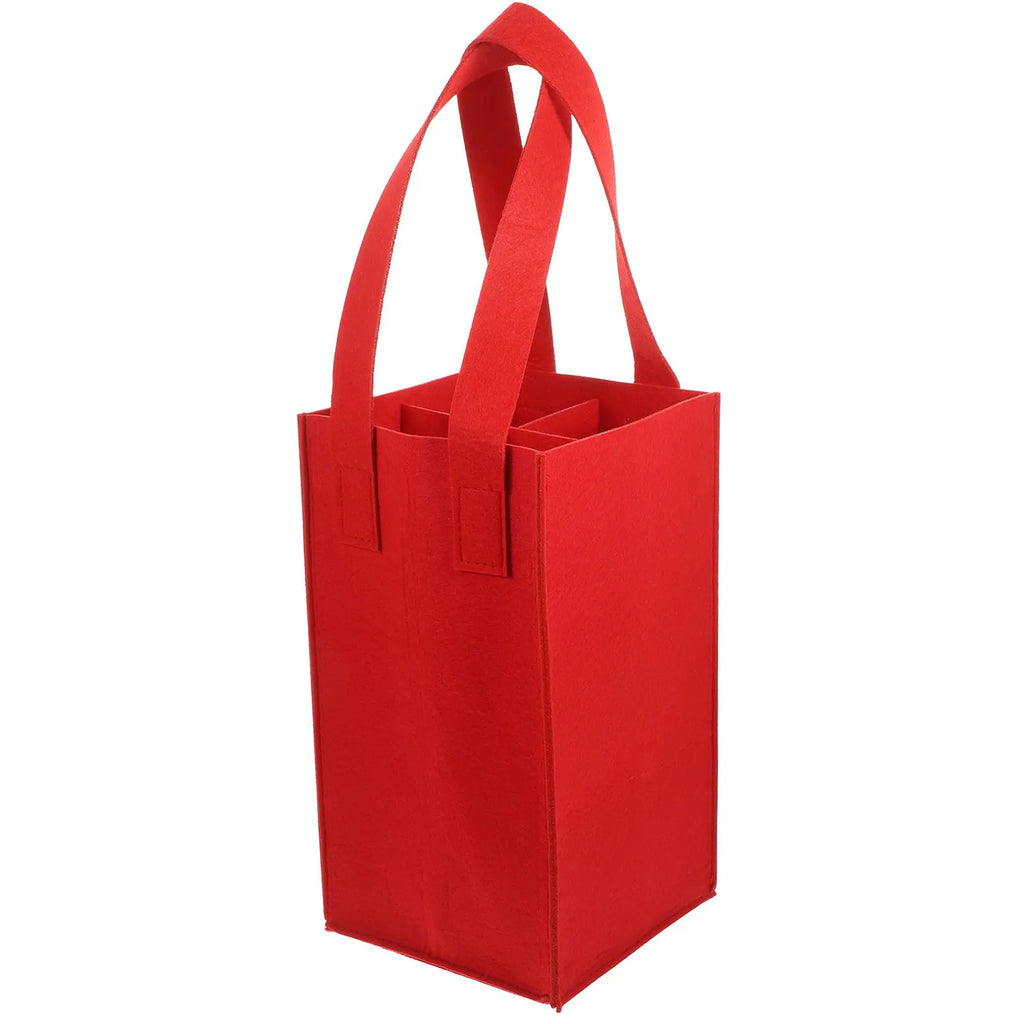 Red Wine Bag Felt Bottle Carrier Holds 4 Bottles Reusable Portable