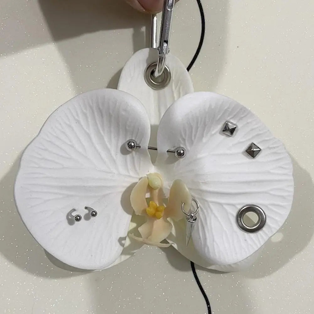 Phone Charms Phalaenopsis Orchid Keychain Rivet Elegant Imitation Flower Pendant Fashion Decoration Bag Pendant Women Girls Zpaxo