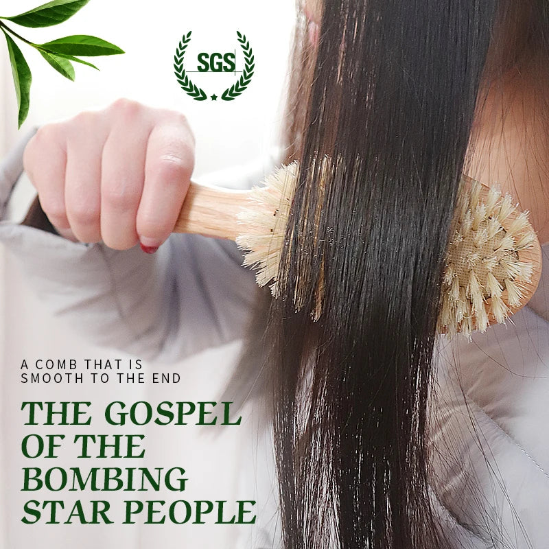 BOOMSLIFE Custom Soft Boar Bristle Hair Brush Oak Wood Comb for Hair Women Scalp Massage Detangle Hairbrush Barber Accessories Zpaxo