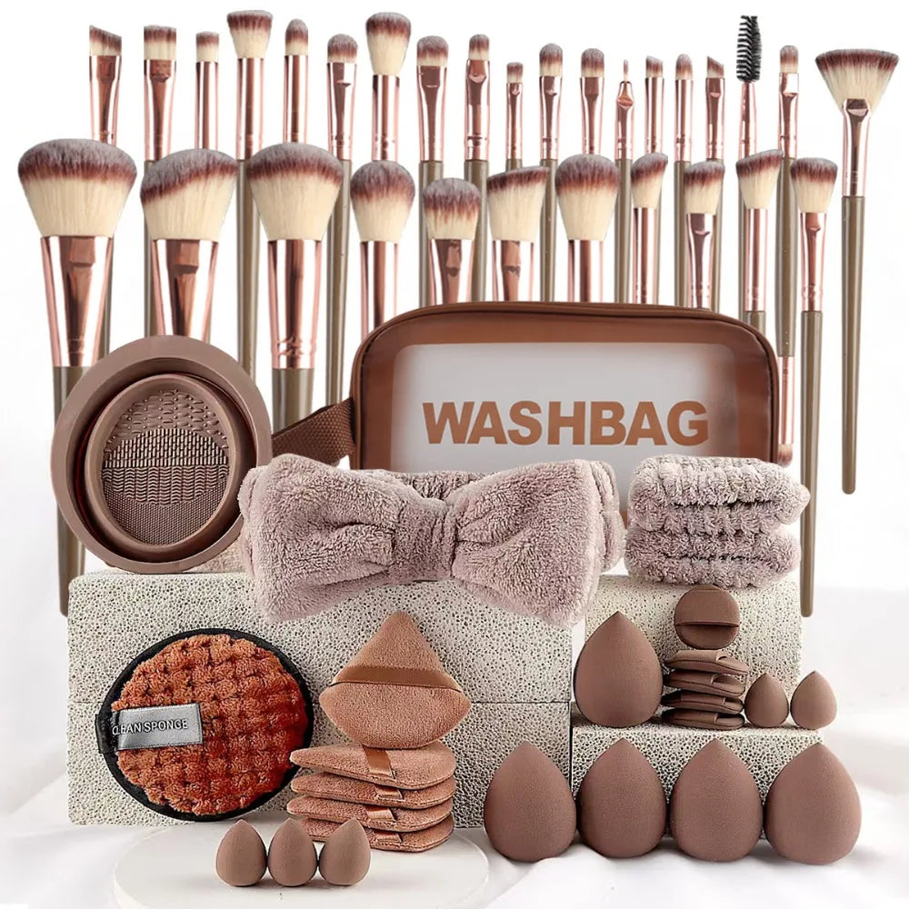 Soft 20 Makeup Tools Professional Comfortable Brush Headband Zpaxo Coffee-56pcs