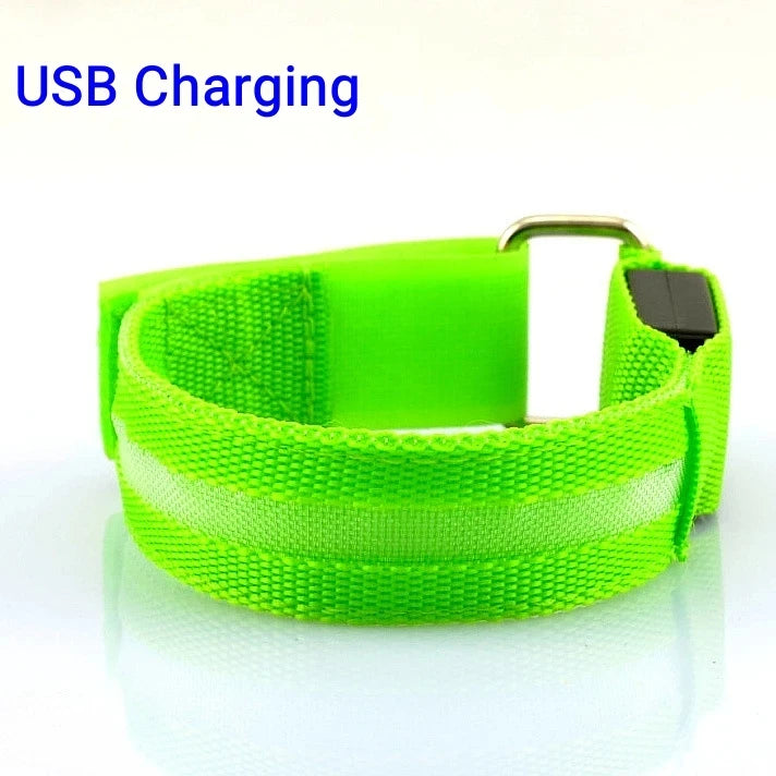 Night Running Armband LED Light Outdoor Sports USB Rechargeable Safety Belt Arm Leg Warning Wristband Cycling Bike Bicycle Light Zpaxo Green