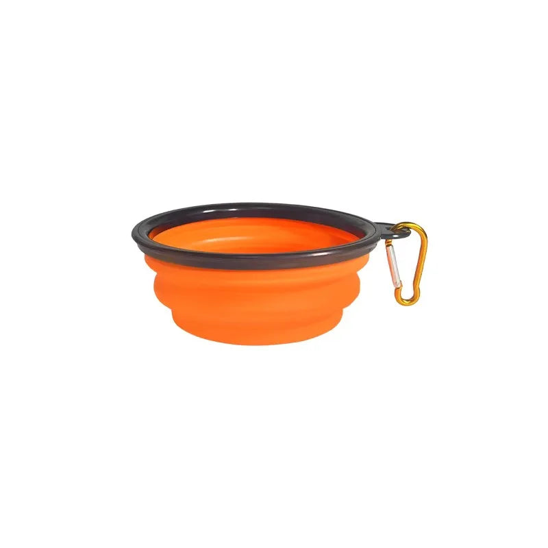 Dog Bowls Expandable Foldable Travel Pet Carabiners Durable Plastic Zpaxo Orange