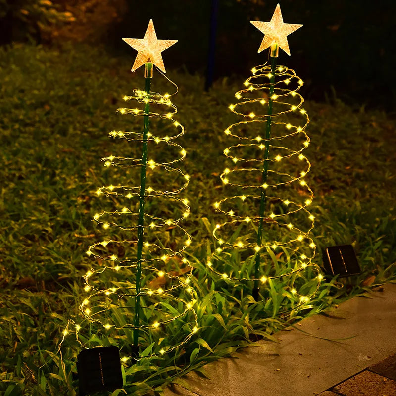 Christmas Tree Light Solar Outdoor Garden Warm LED Ground Lamp String Zpaxo