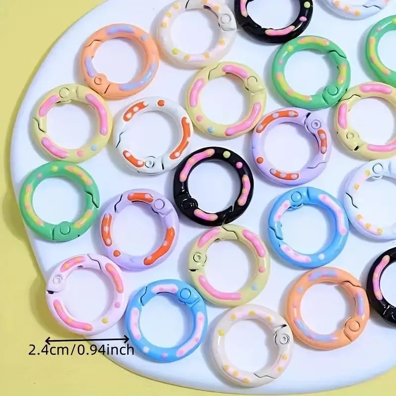 8pcs random Alloy Key Rings – Colorful Donut Spring Gate Carabiners, Keychain Connectors for Jewelry & Crafts Zpaxo