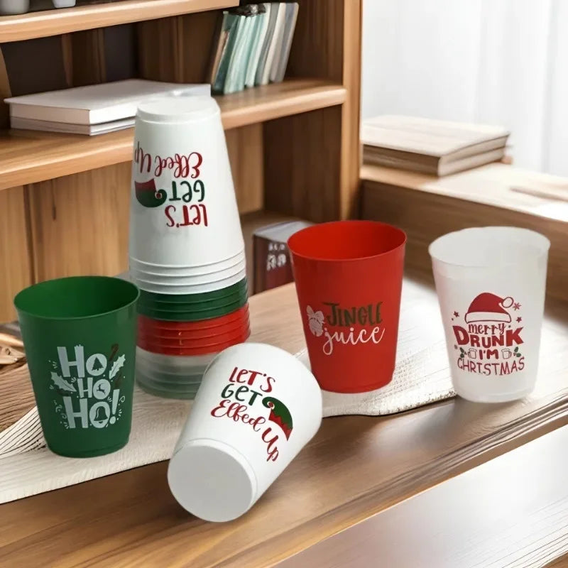 Hot 12-20PCS Unique Letter Design Plastic Christmas Cup, 16 Ounce Reusable Cup for Home Holiday Party Decoration Zpaxo