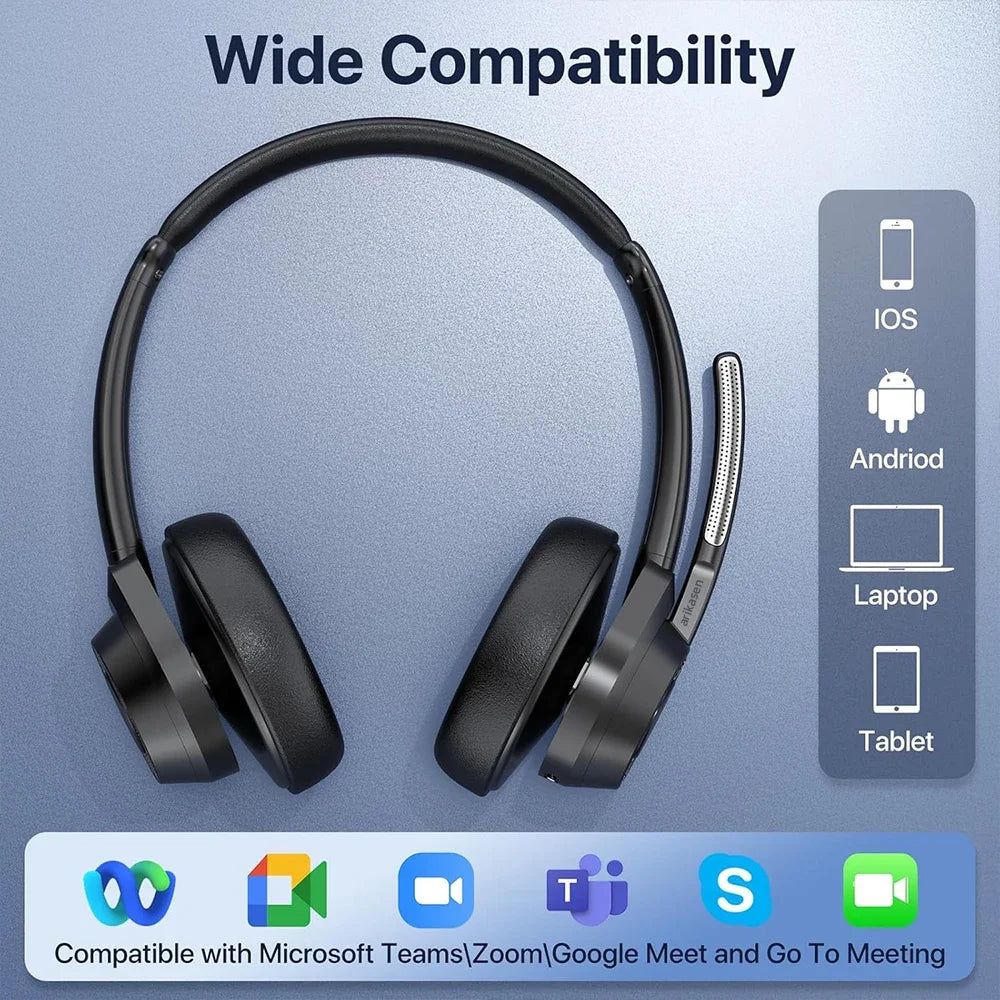 Bluetooth Headset Wireless V5 4 Headphones Microphone Noise Canceling
