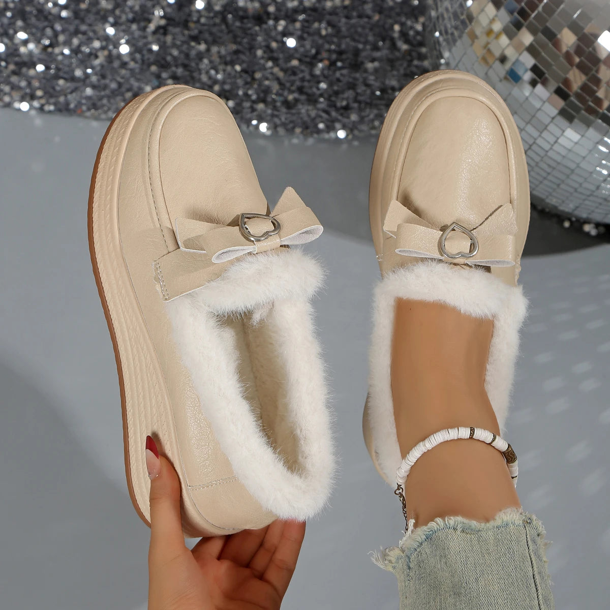 Women Snow Boots 2025 New Warm Large Size Ankle Boots Comfortable Casual Round Toe Boots Low-Top Flat Bottom Cotton Shoes Women Zpaxo Beige 43